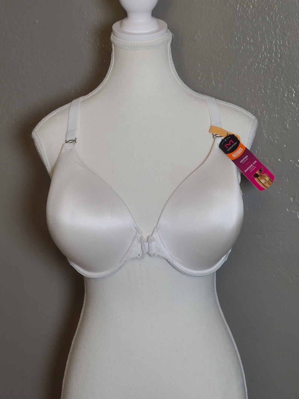 Maidenform Front-Close Racerback Bra Smoothing Back & Sides White 38DD - Picture 2 of 12